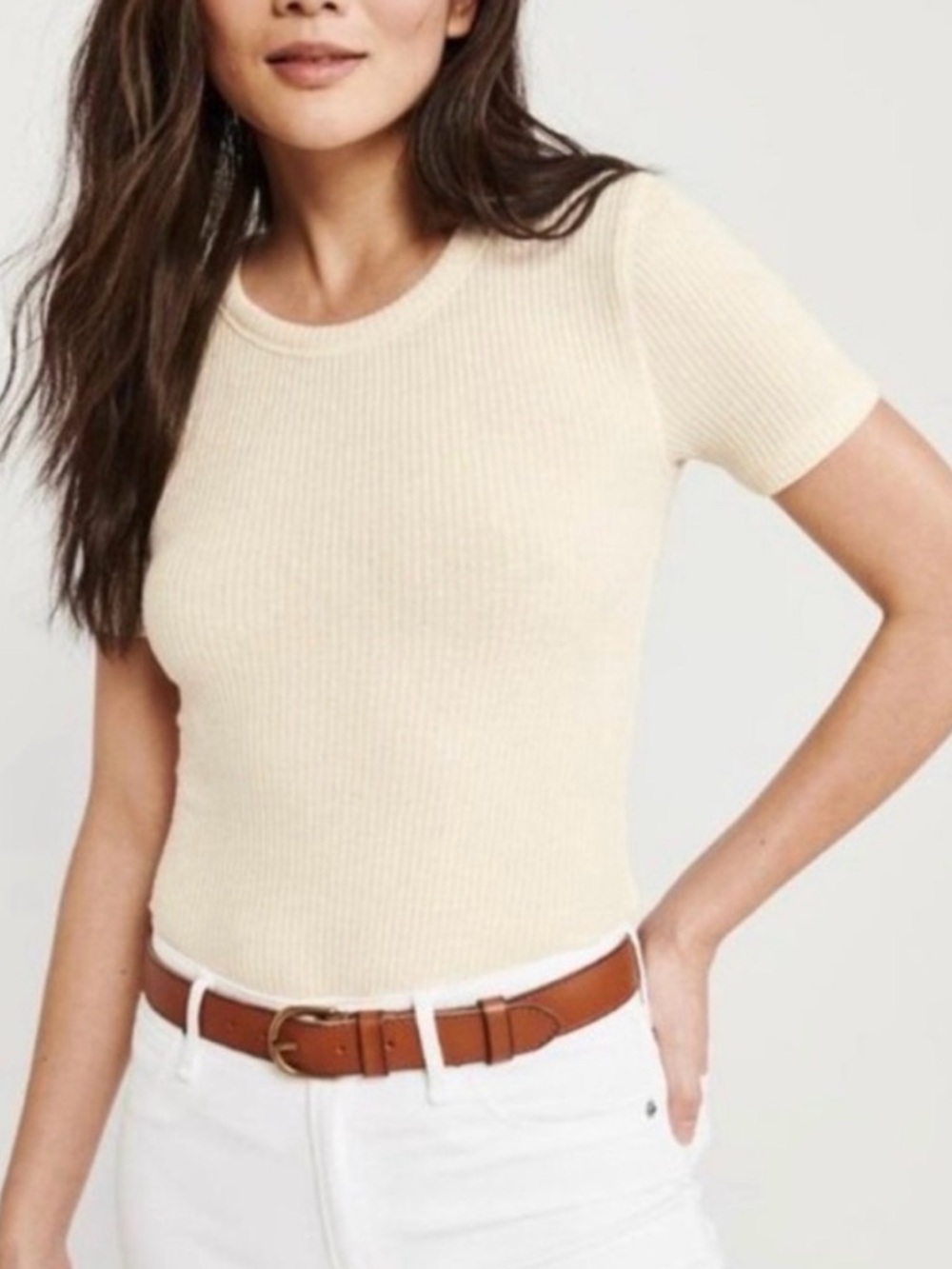 Abercrombie & Fitch Cream Ribbed Short-Sleeve Tee